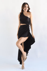 Fashion Styled Vestido asimétrico licra olanes Negro