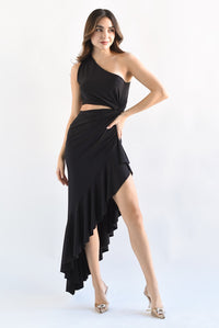 Fashion Styled Vestido asimétrico licra olanes Negro