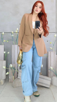 Fashion Styled Blazer bolsillos ojal Moka
