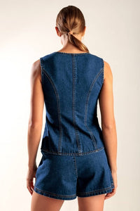 Fashion Styled Set Short y Chaleco largo Denim Dark