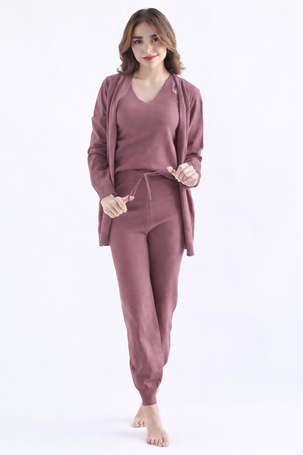 Set 3 piezas: Pantalón, Blusa y Cárdigan Mauve