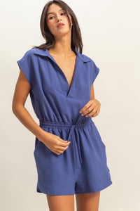 Fashion Styled Romper cuello camisero Azul rey