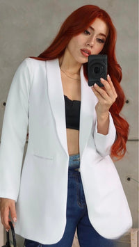 Fashion Styled Blazer bolsillos ojal Blanco
