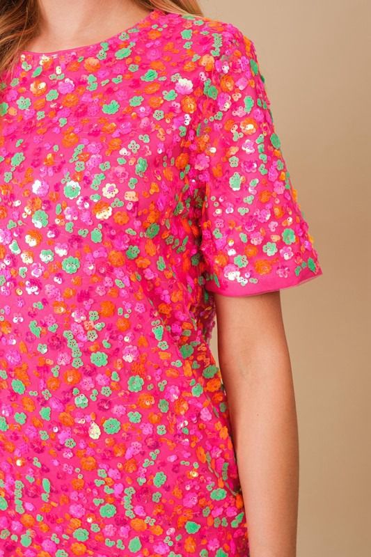 Vestido lentejuelas flores mini Fiusha