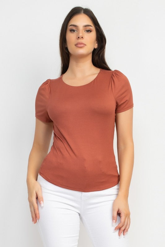 Blusa algodón manga puffy Terracota