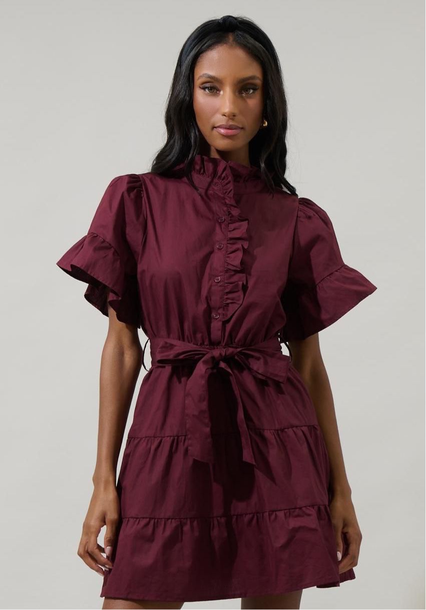 Vestido corto olanes Vino