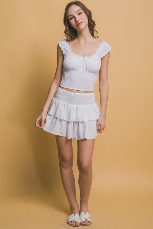 Falda mini olanes pretina elástica Blanco