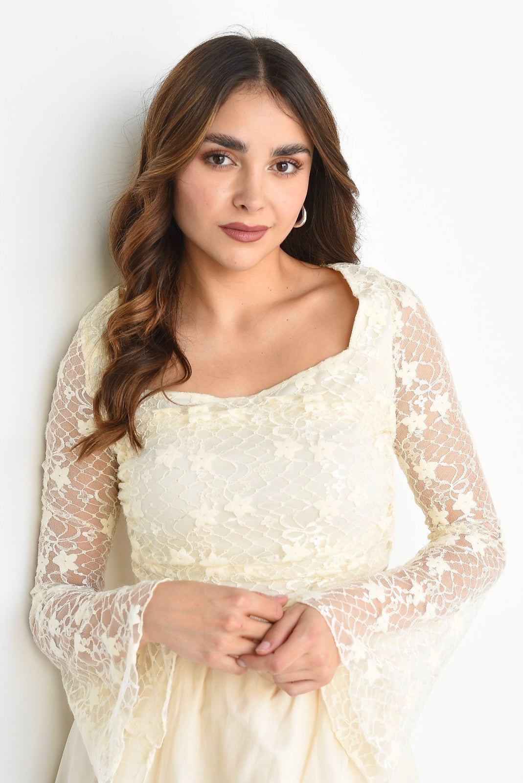 Top encaje cuello cuadrado Ivory