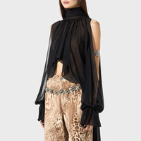 Fashion Styled Blusa cauda trasera asimétrica Negro