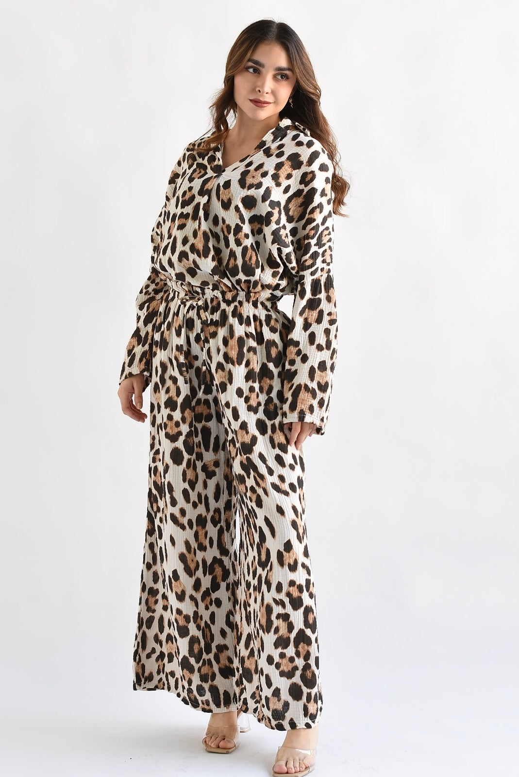 Set Pantalón y Blusa lino Leopardo