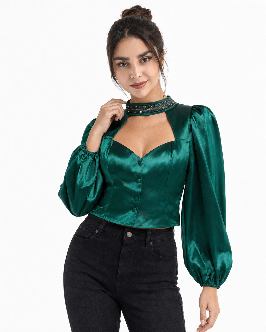 Blusa satinada con aplicación Esmeralda