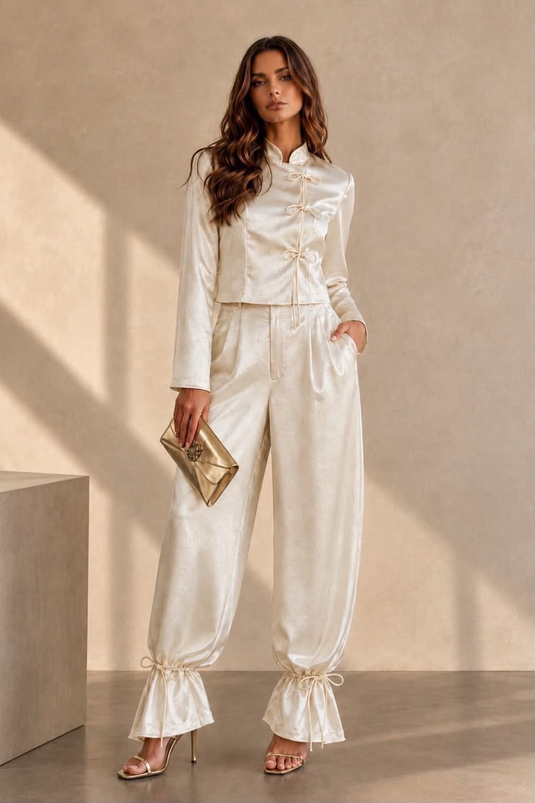Set Pantalón y Blazer lazos chinese satín