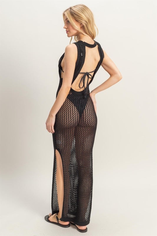 Cover-up crochet espalda descubierta Negro