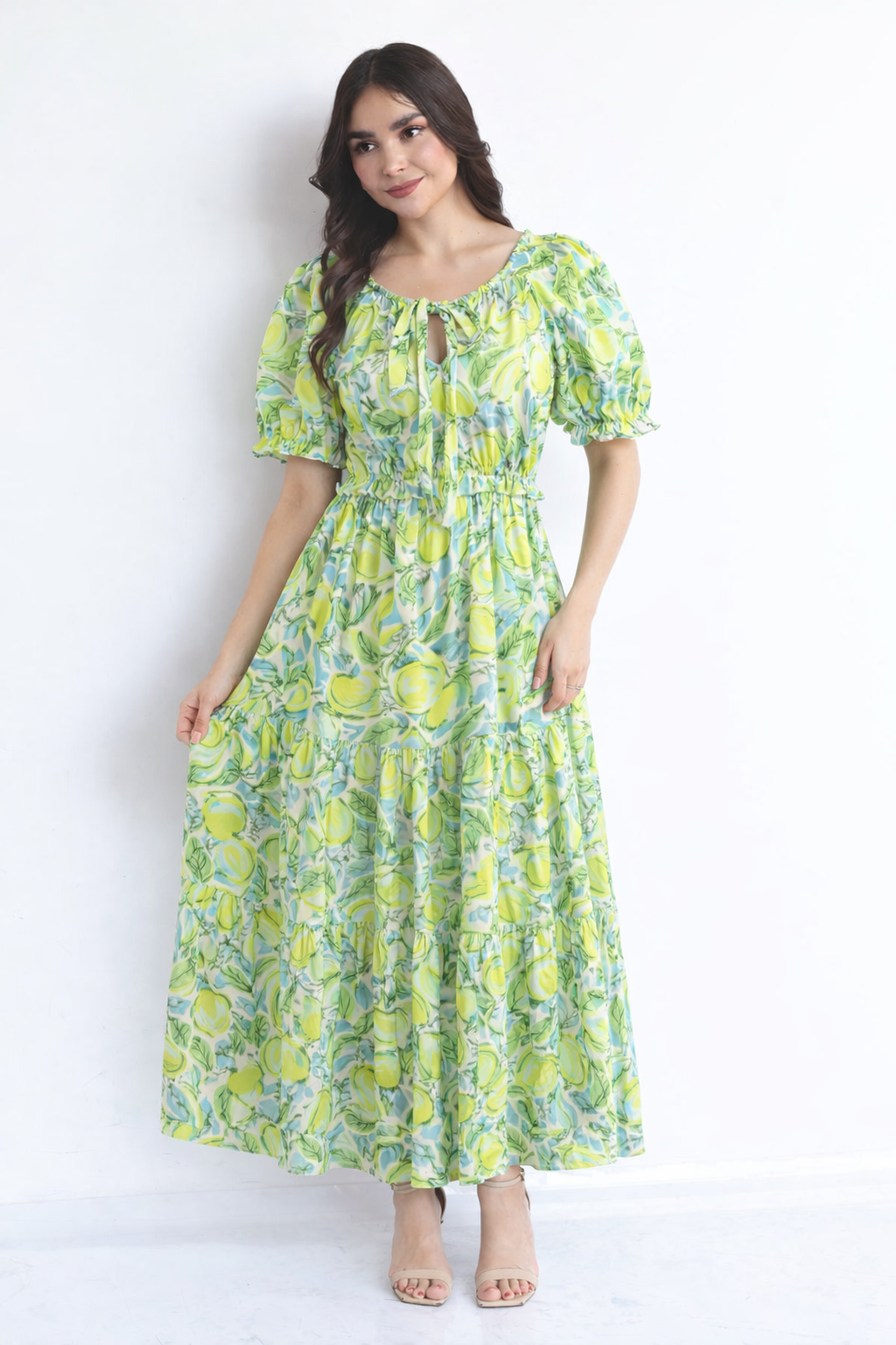 Vestido manga corta globo limones