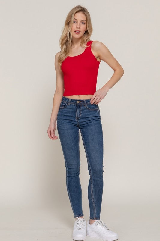 Blusa punto acanalado filos encaje Rojo