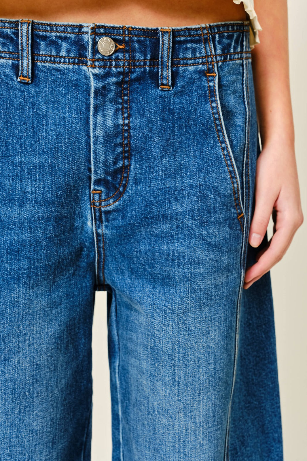 Bermuda Denim culotte costuras