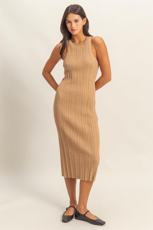 Vestido halter acanalado textura Camel