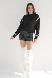 Fashion Styled Sudadera tira perlas Negro