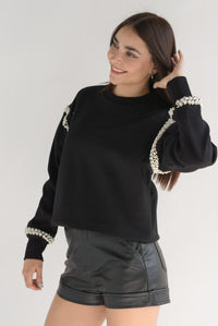 Fashion Styled Sudadera tira perlas Negro