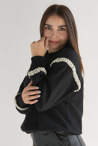 Fashion Styled Sudadera tira perlas Negro