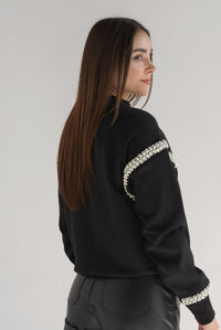 Fashion Styled Sudadera tira perlas Negro