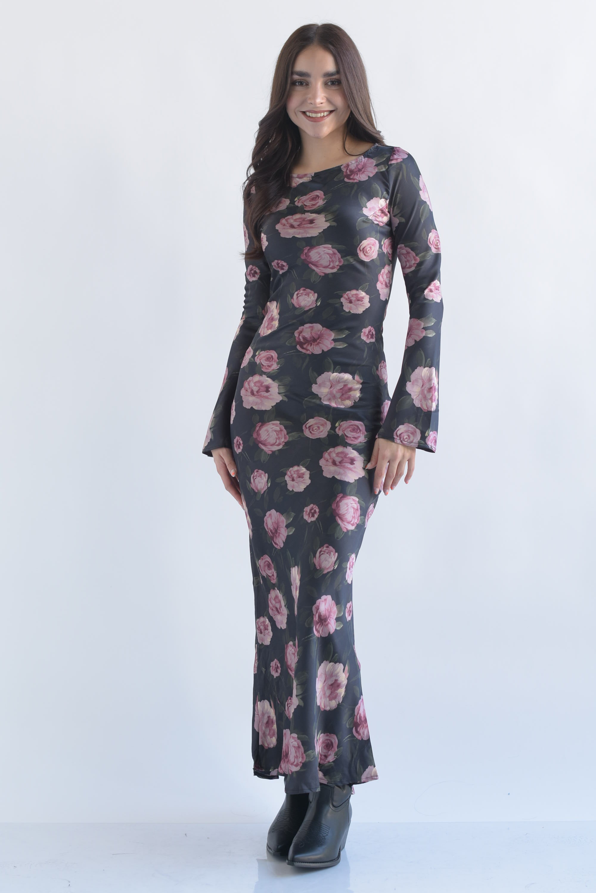 Vestido manga campana flores