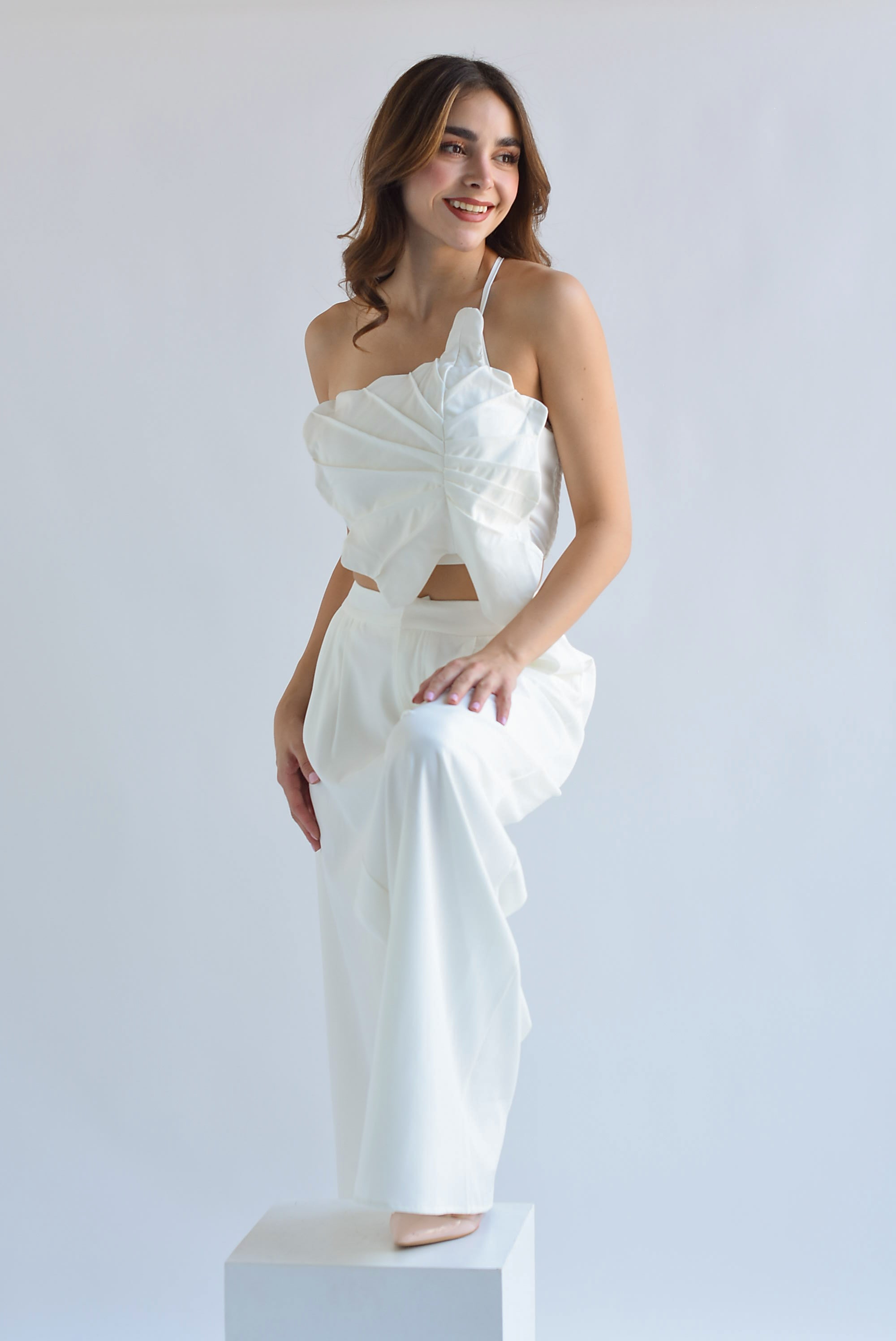Set Pantalón y Top hoja Blanco