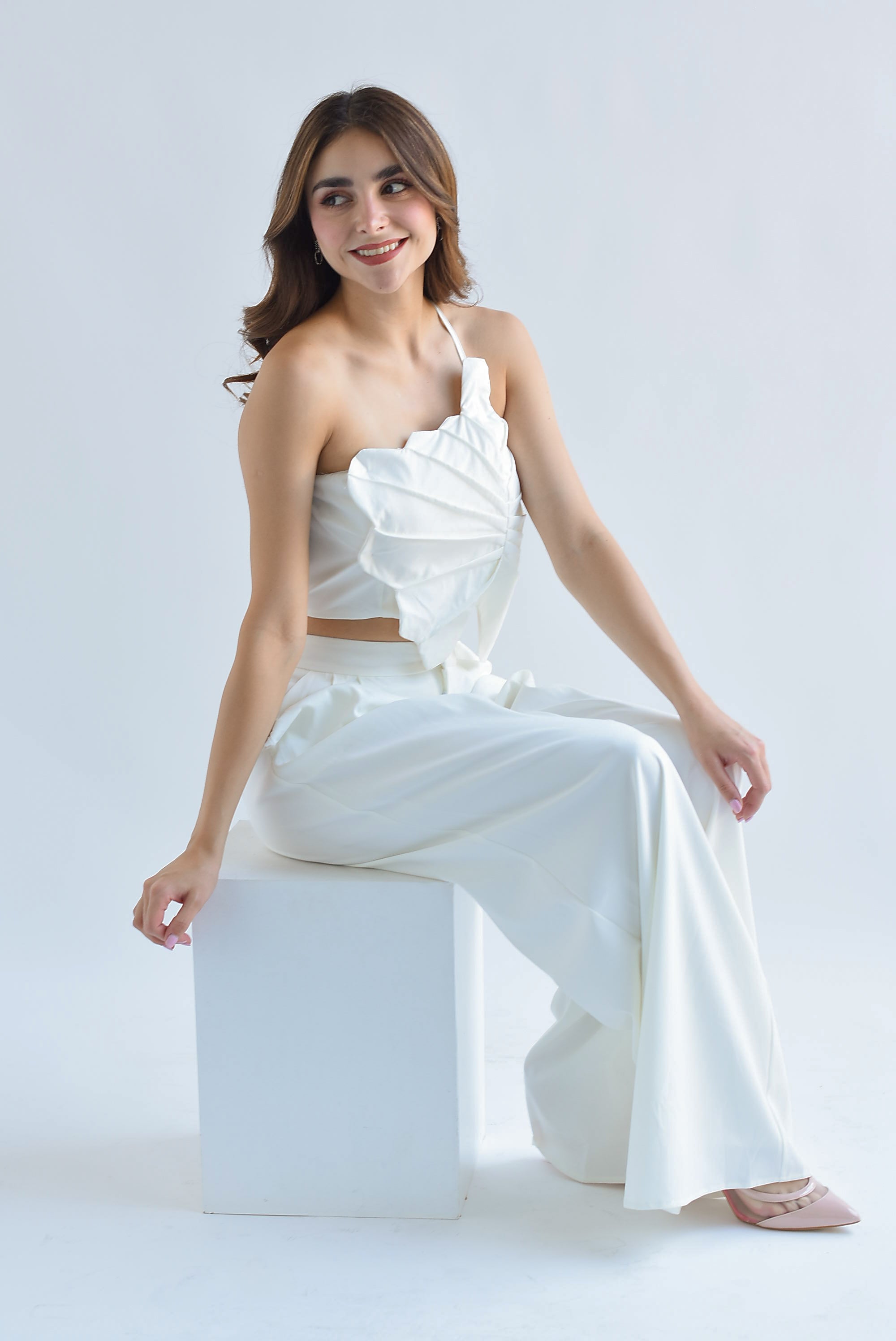 Set Pantalón y Top hoja Blanco