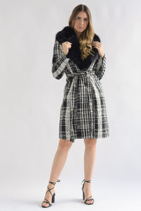 Fashion Styled Abrigo tweed cuadros cuello fur