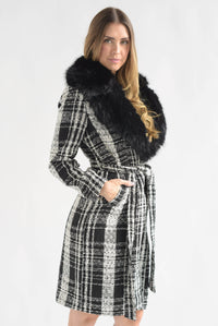 Fashion Styled Abrigo tweed cuadros cuello fur