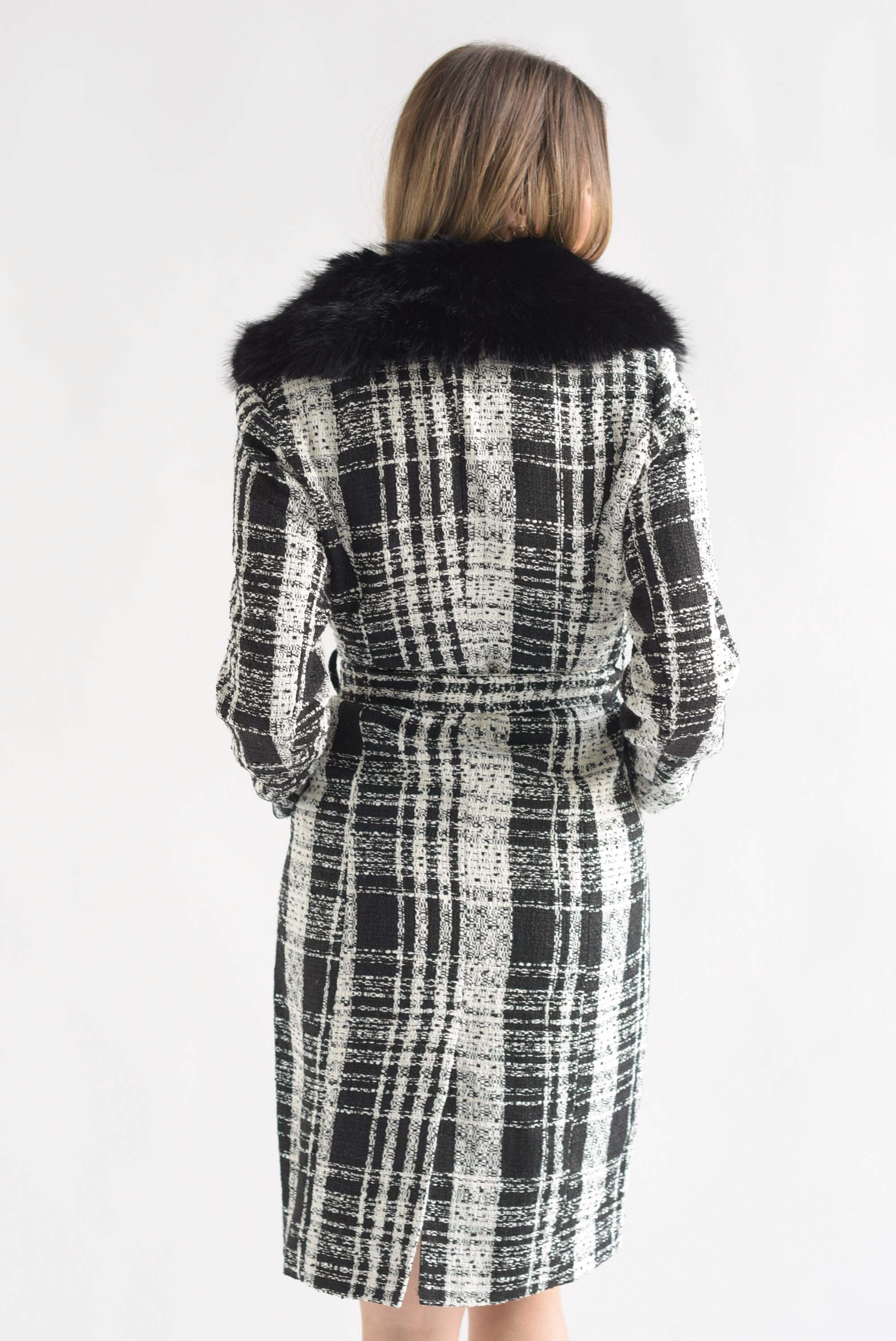 Abrigo tweed cuadros cuello fur