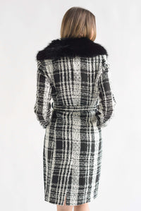 Fashion Styled Abrigo tweed cuadros cuello fur