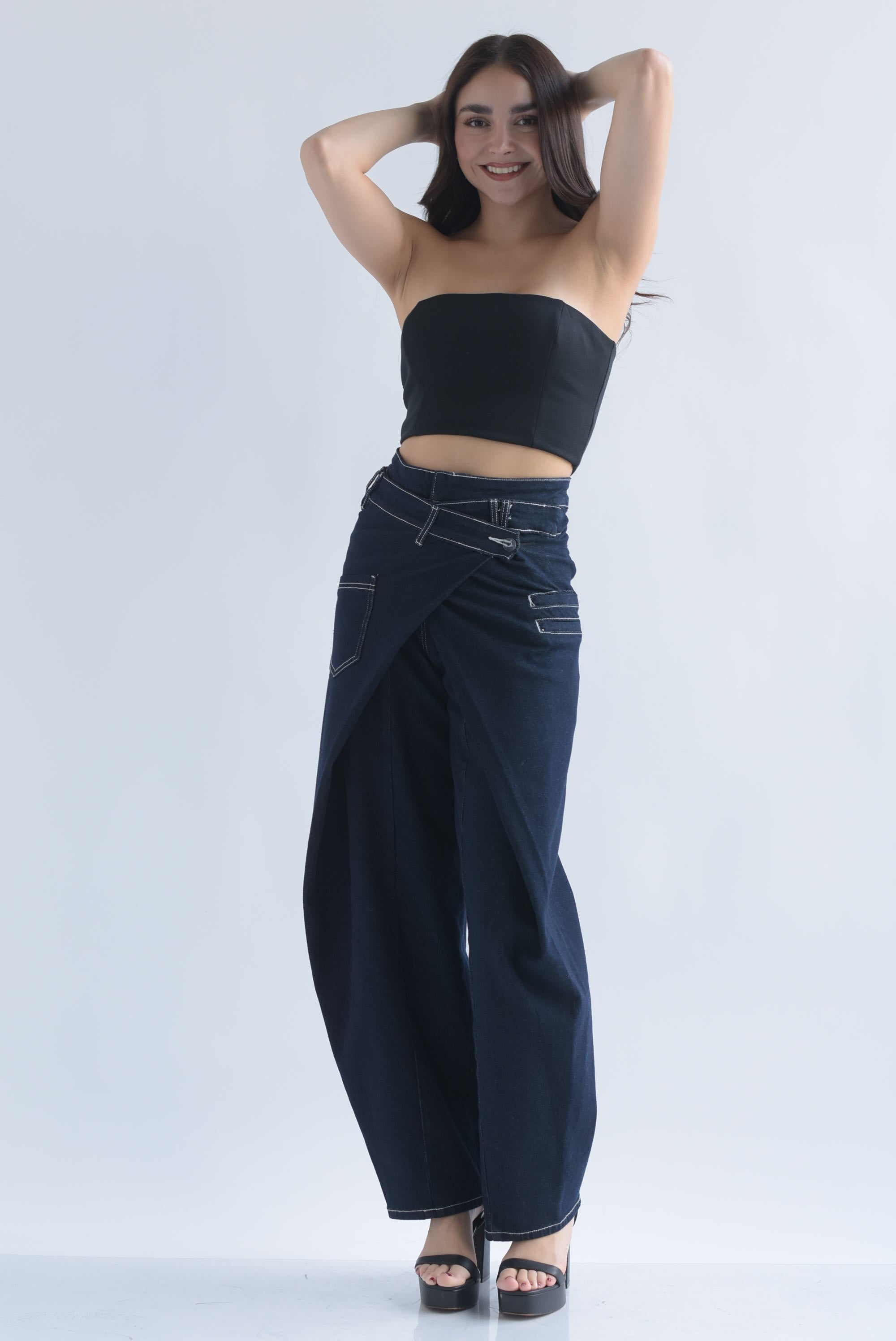 Jeans barrel envolventes denim Dark