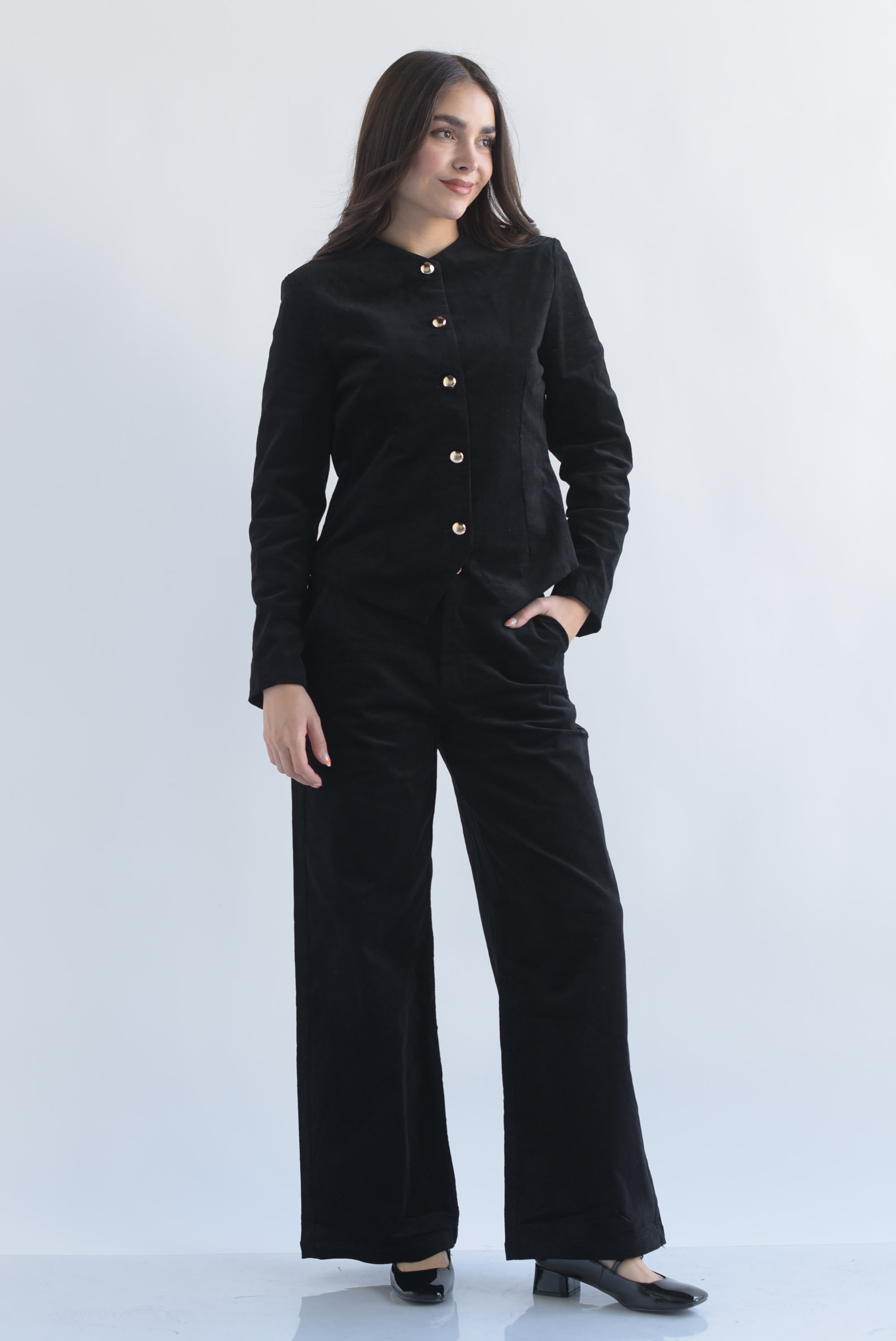 Set Pantalón y Blazer sin solapa terciopelo