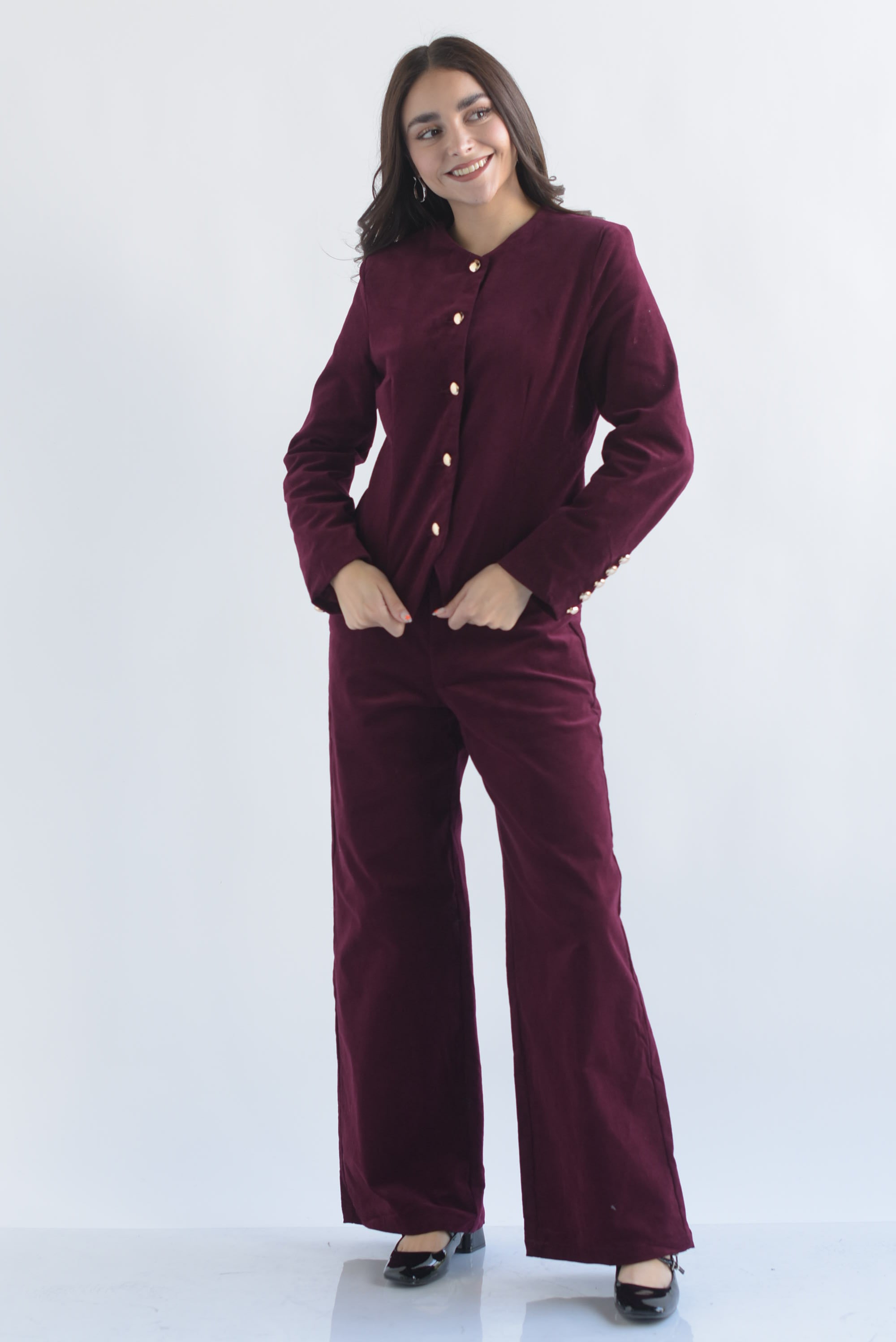 Set Pantalón y Blazer sin solapa terciopelo