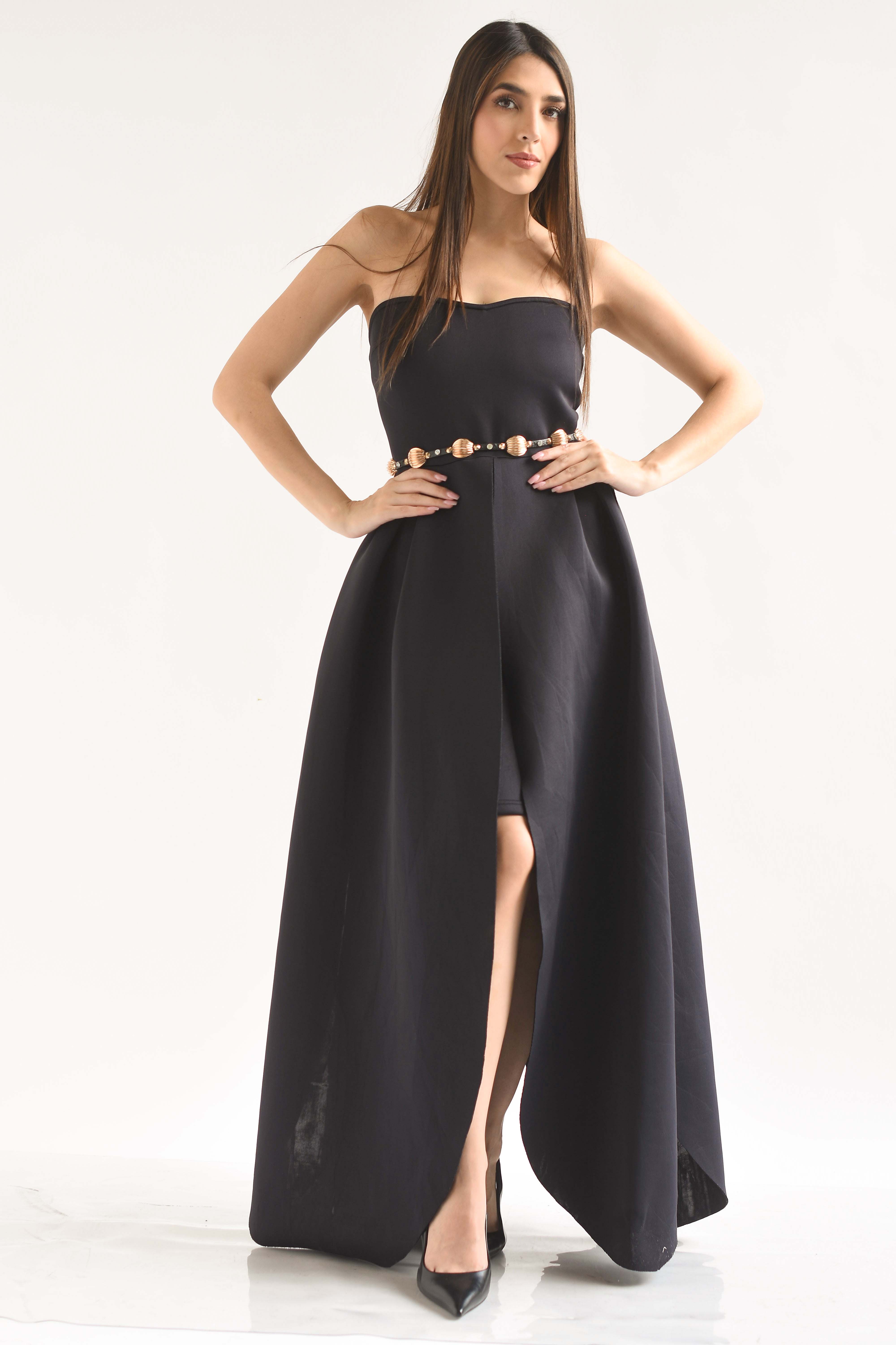 Vestido strapless neopreno