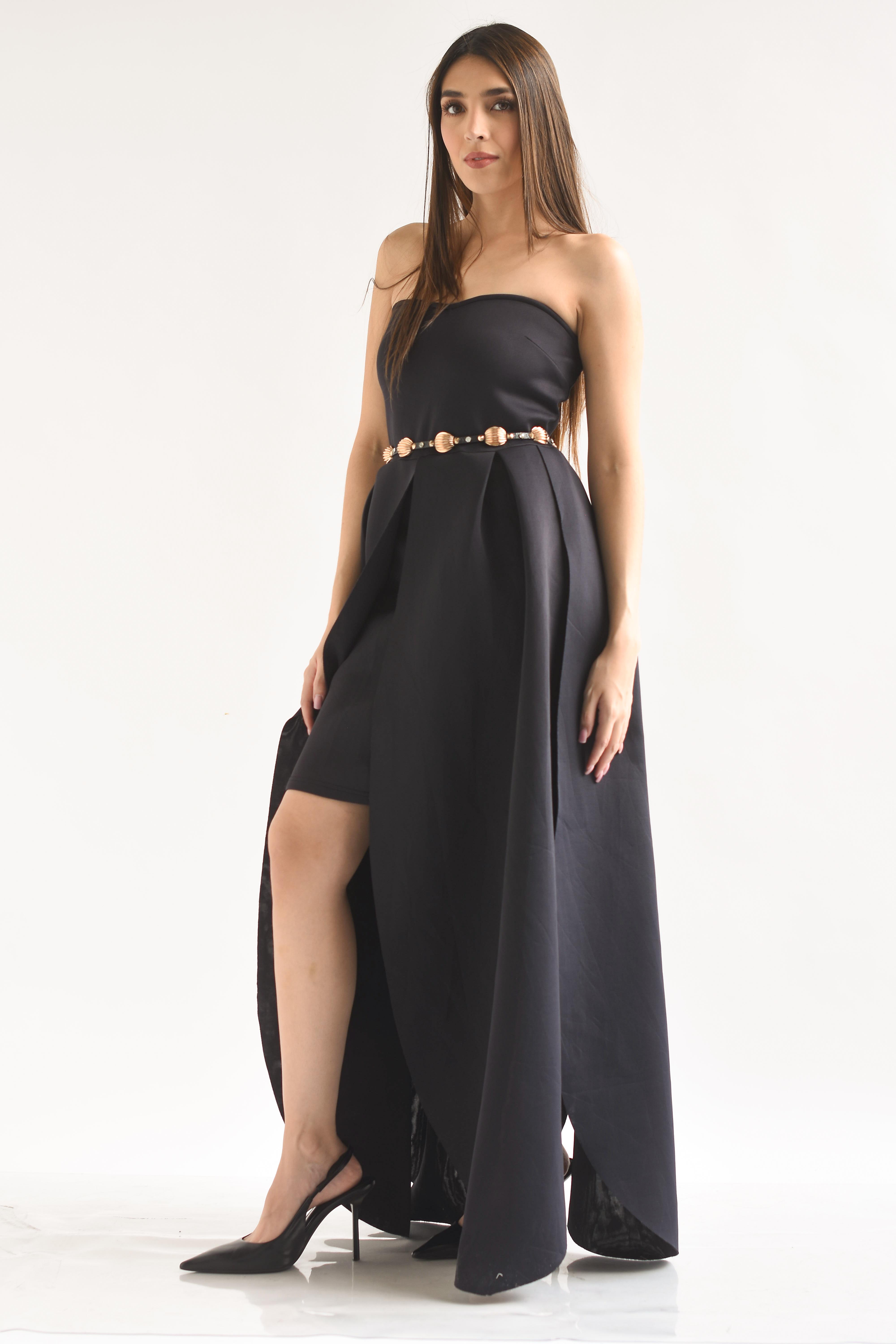 Vestido strapless neopreno