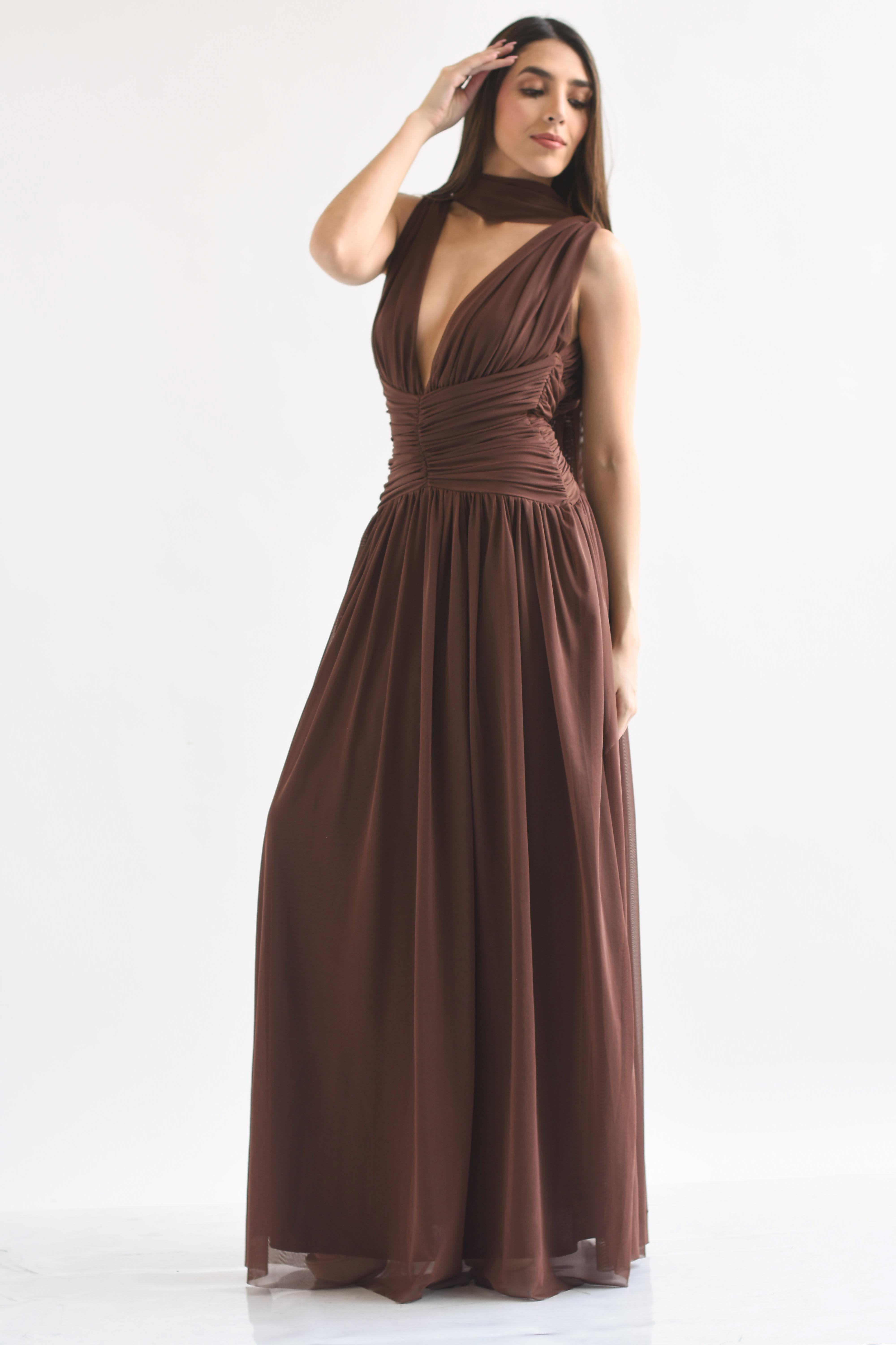 Vestido mesh fajilla drapeada con cinta
