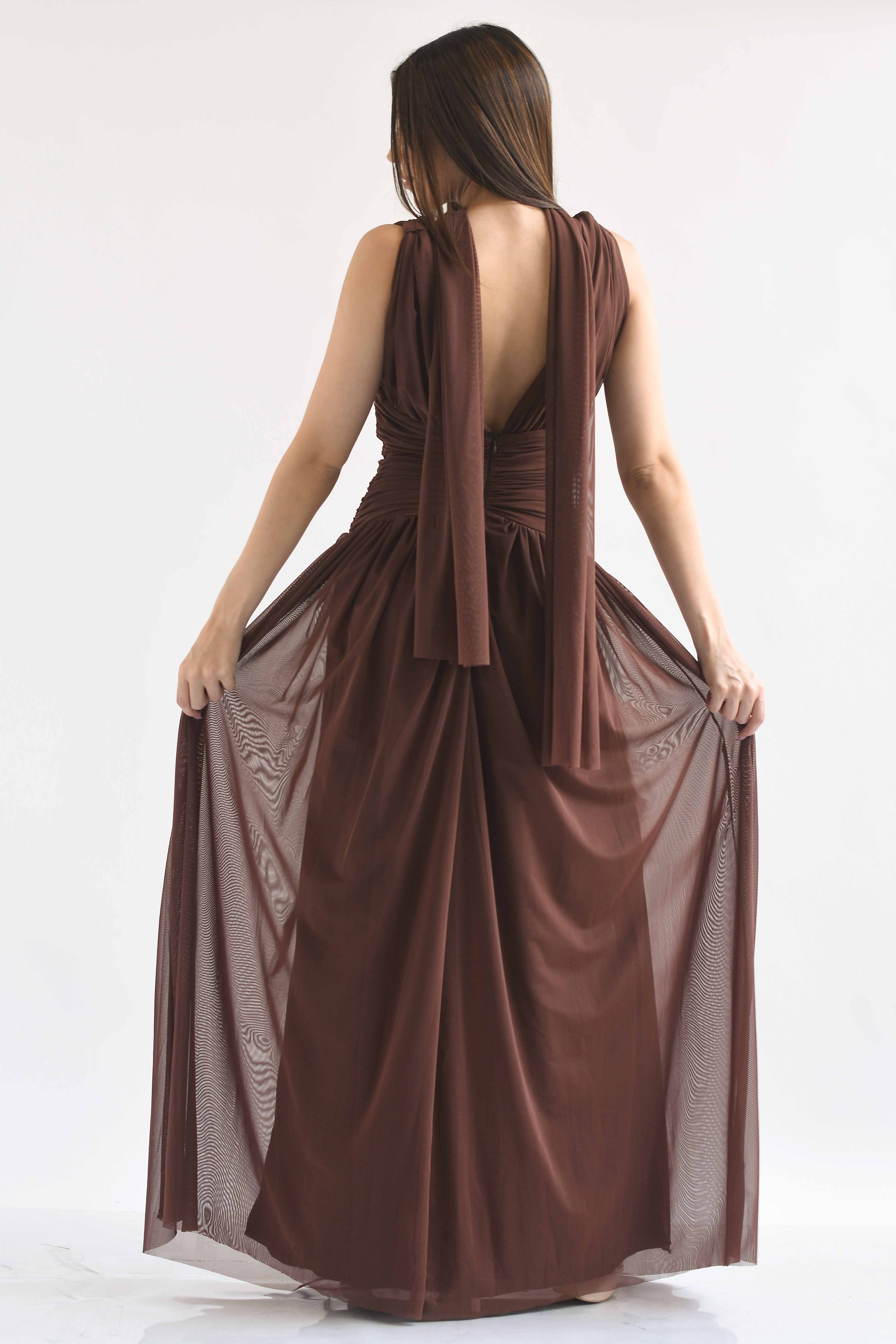 Vestido mesh fajilla drapeada con cinta