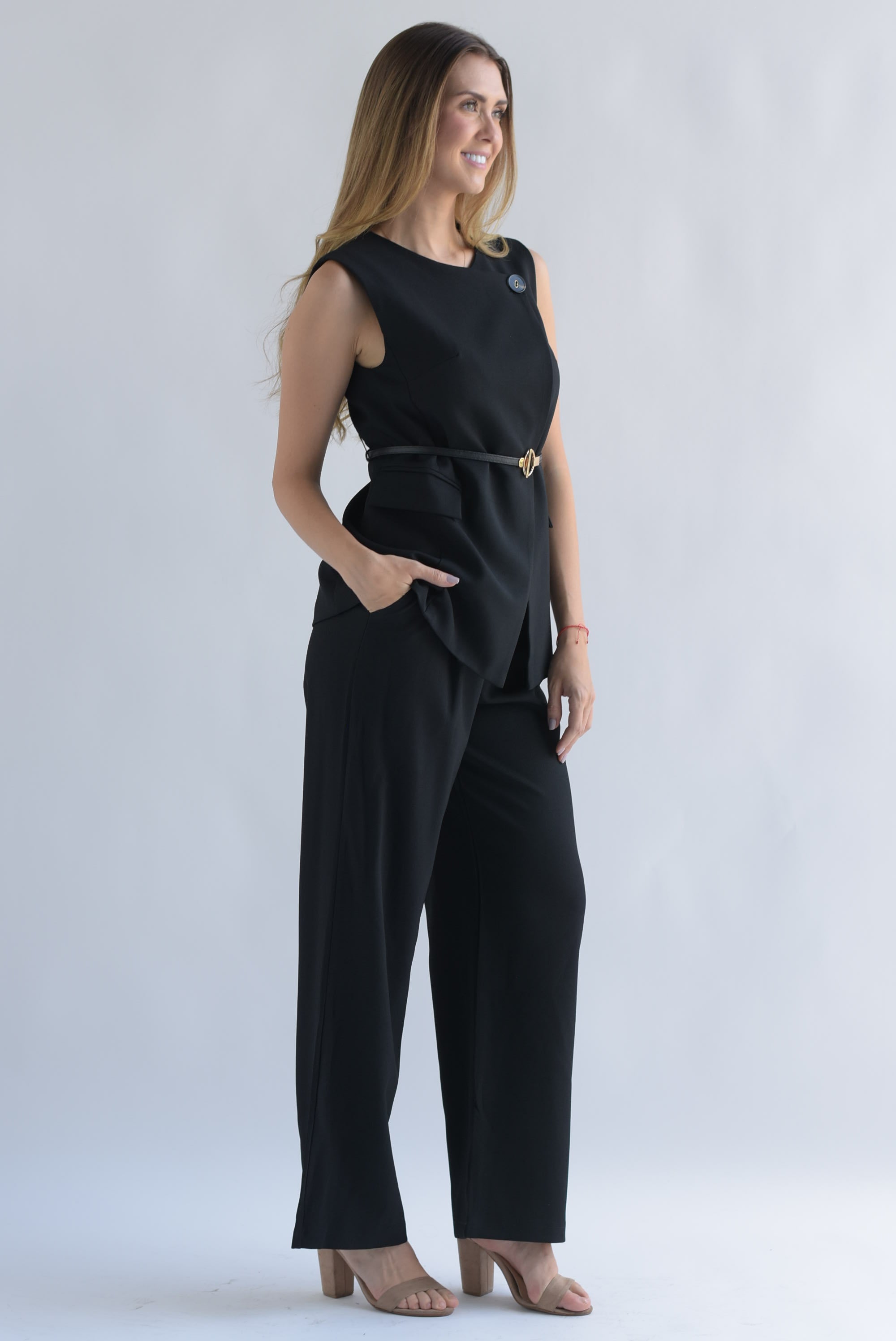 Set Pantalón y Chaleco largo cruzado Negro