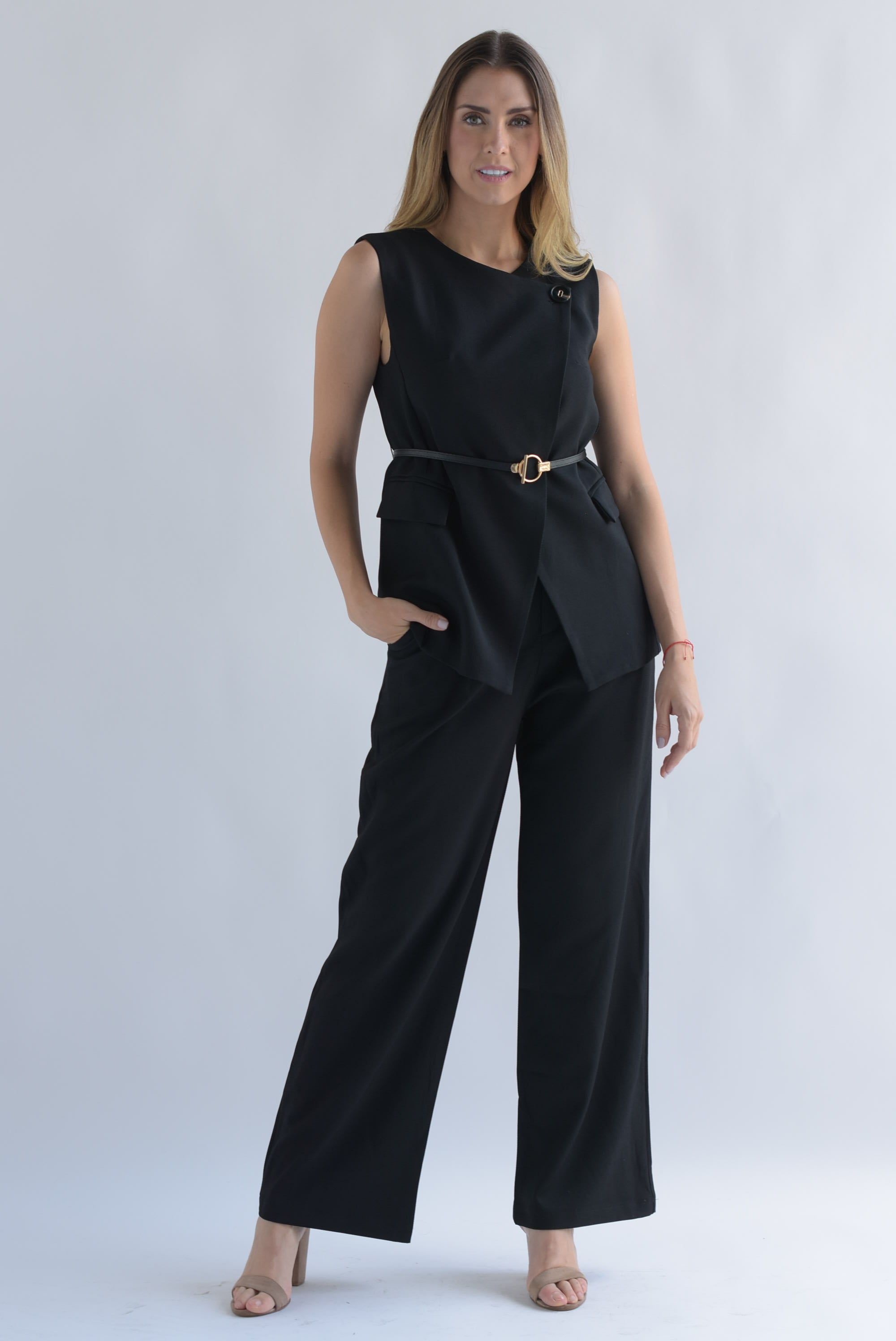 Set Pantalón y Chaleco largo cruzado Negro