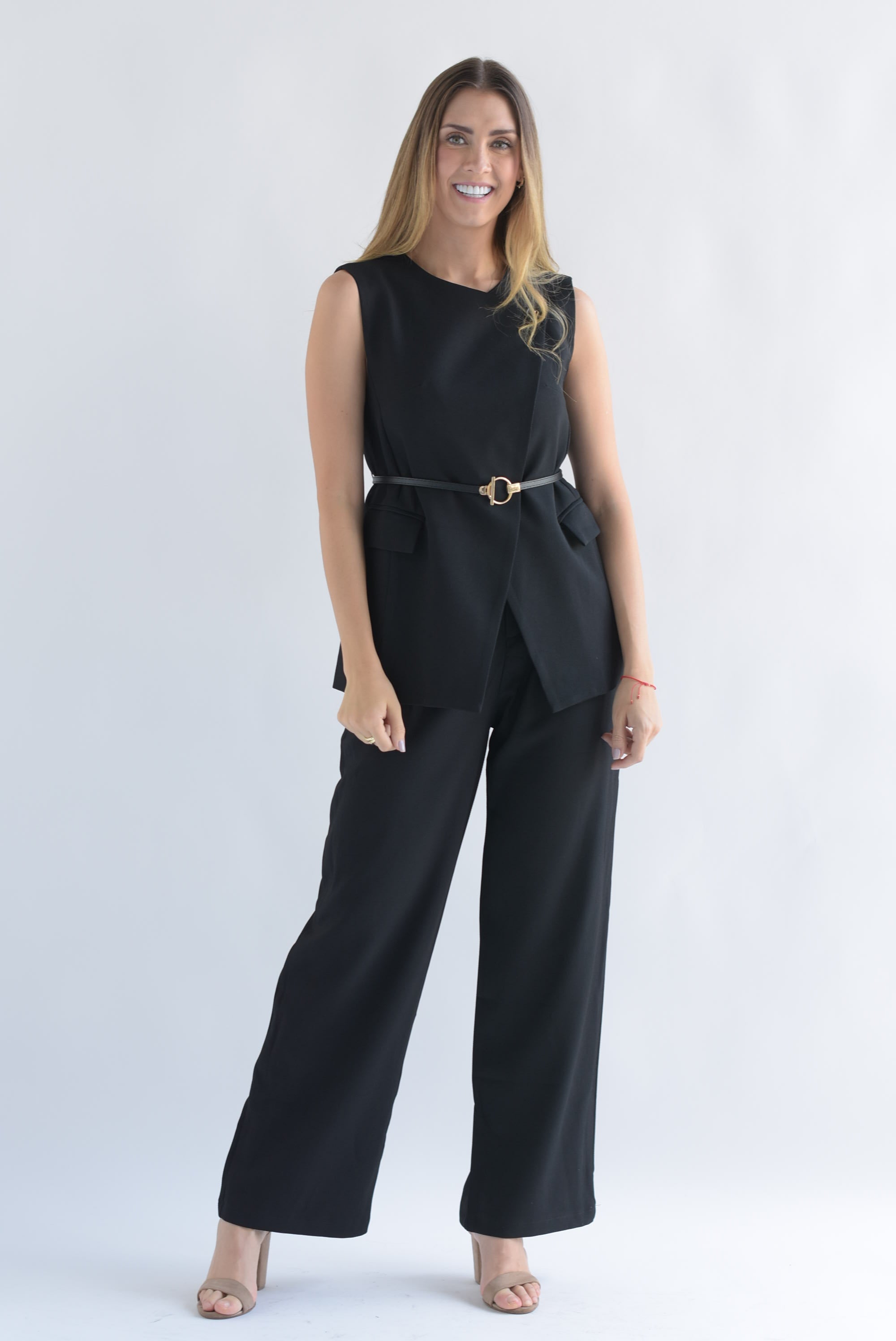 Set Pantalón y Chaleco largo cruzado Negro