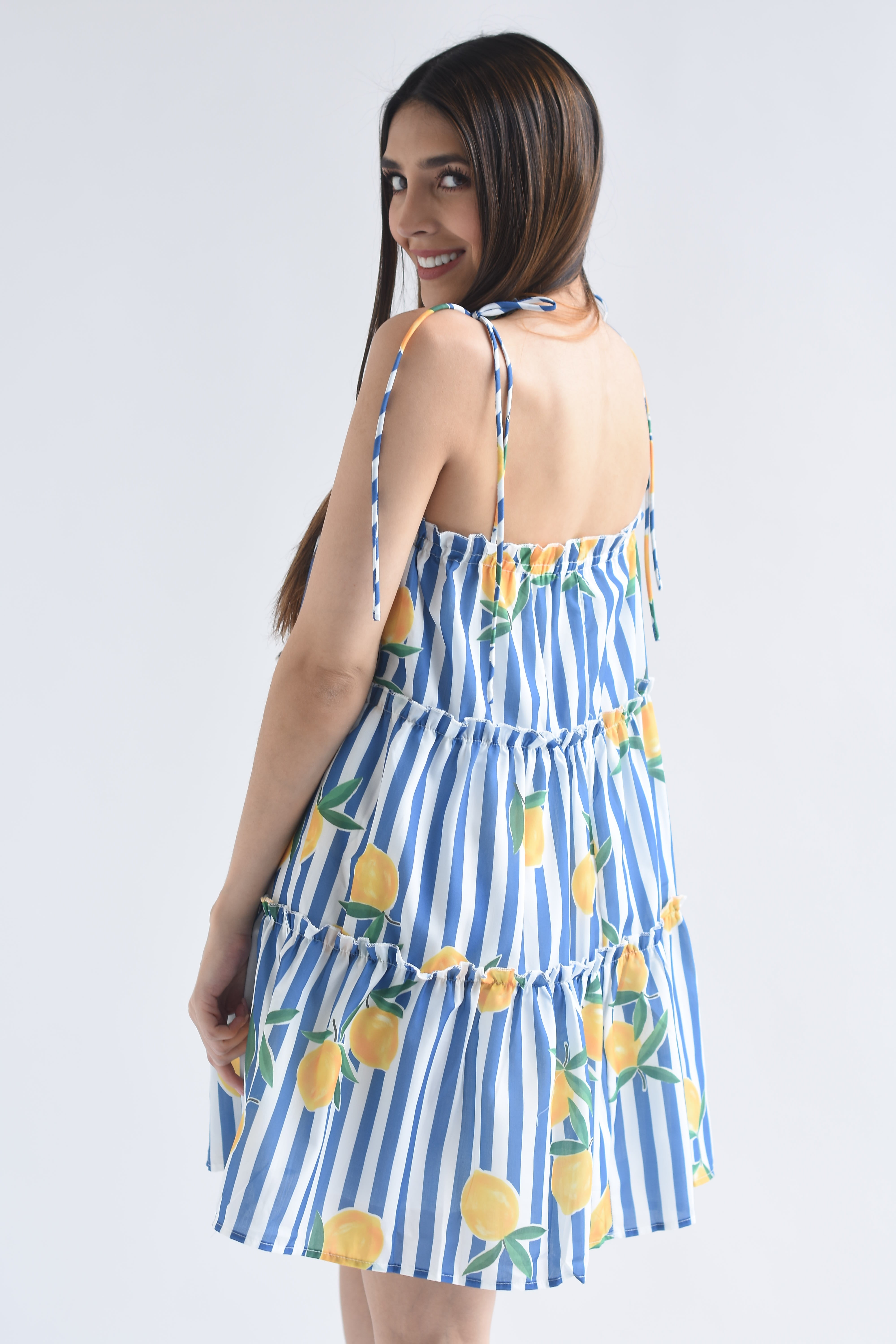 Vestido corto tirantes rayas limones