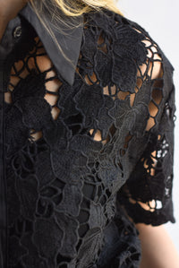 Fashion Styled Set Short y Blusa manga corta guipur Negro