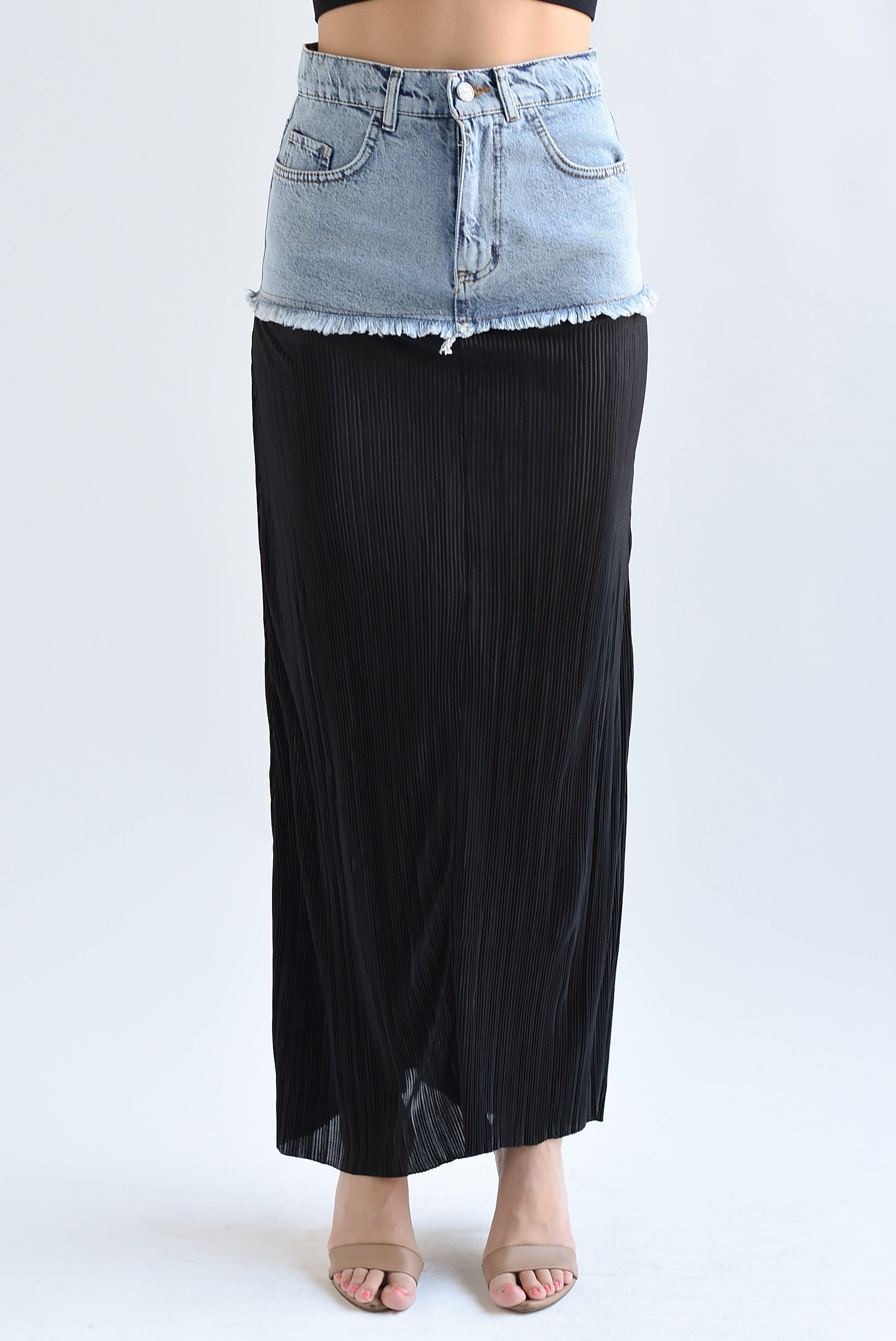 Falda plisada pretina Denim