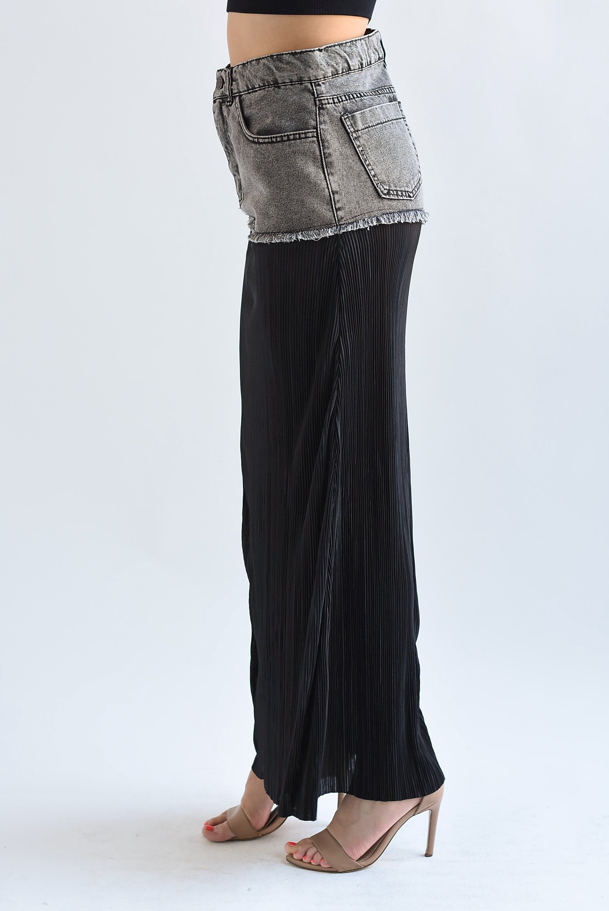 Falda plisada pretina Denim Negra