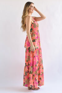 Fashion Styled Vestido largo pecho elástico Tropical Rosa Mexicano