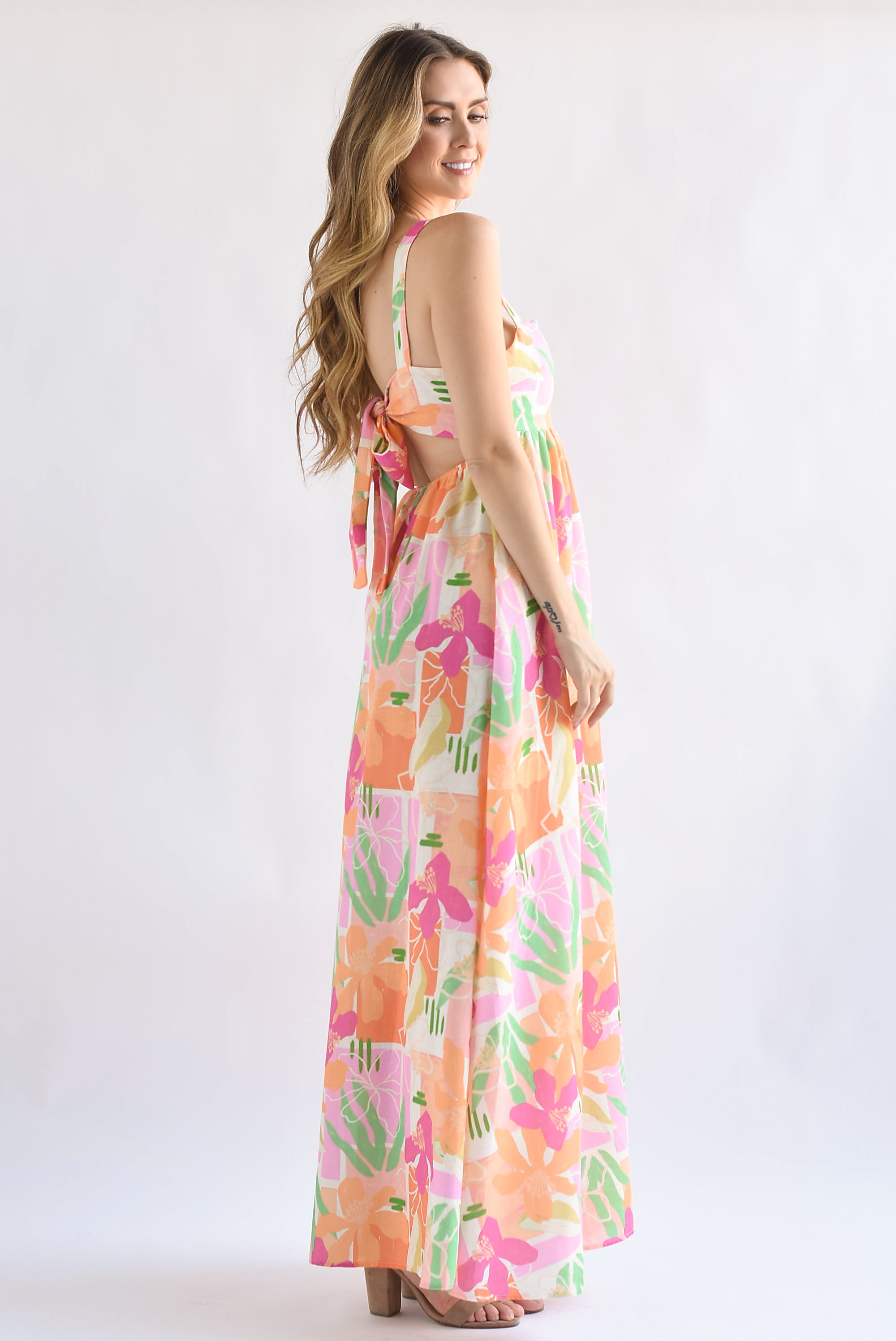 Vestido largo corte princesa Flores Multicolor