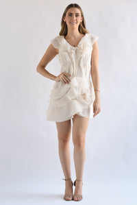 Fashion Styled Vestido corto pétalos organza Ivory