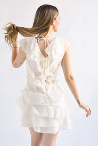 Fashion Styled Vestido corto pétalos organza Ivory